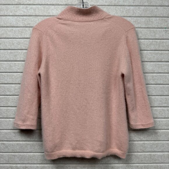 Orvis Cardigan Sweater 100% Cashmere M Pink Button-Up 3/4 Sleeves Soft & Cozy - Picture 2 of 12